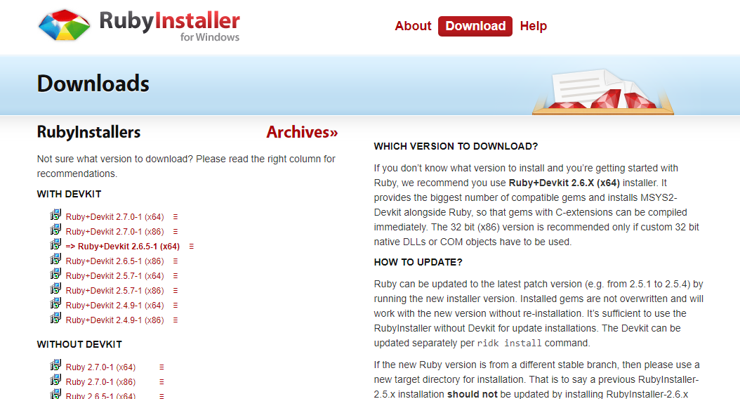 RubyInstaller下載頁